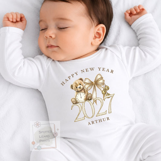 Personalised First New Years Eve Baby Outfit- My First New Years Eve Sleepsuit - 1st New Year Teddy