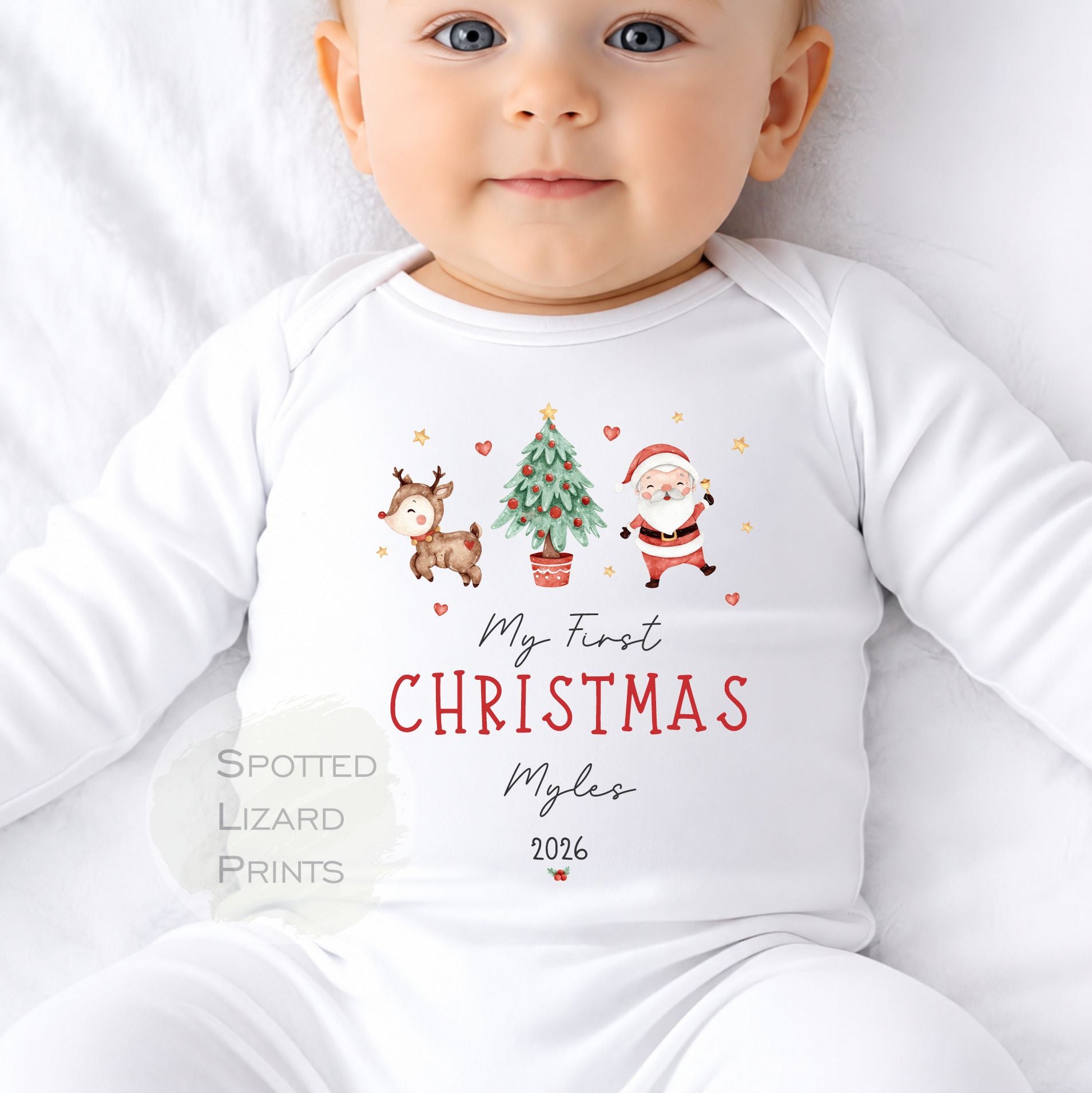 Personalised First Christmas Baby Outfit- My First Christmas Sleepsuit or Vest - 1st Xmas Cute Santa, First Christmas Pyjamas