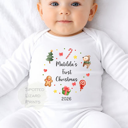 Personalised My First Christmas Baby Outfit- My First Christmas Baby Vest or Sleepsuit - 1st Xmas Merry Christmas