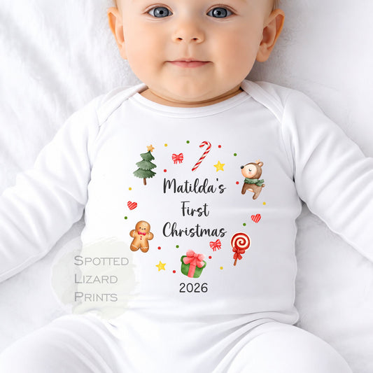 Personalised My First Christmas Baby Outfit- My First Christmas Baby Vest or Sleepsuit - 1st Xmas Merry Christmas