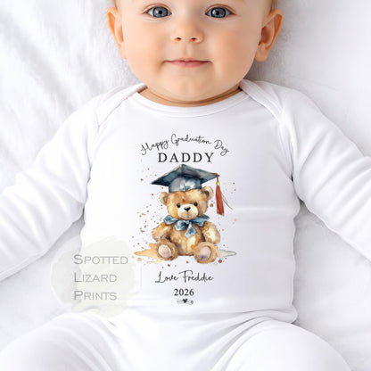 Personalised Happy Graduation Daddy, Graduation Mummy, Auntie, Uncle Baby Outfit - Congratulation on your Graduation Day Babygrow | Vest