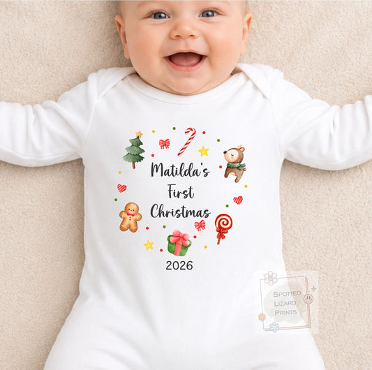 Personalised My First Christmas Baby Outfit- My First Christmas Baby Vest or Sleepsuit - 1st Xmas Merry Christmas
