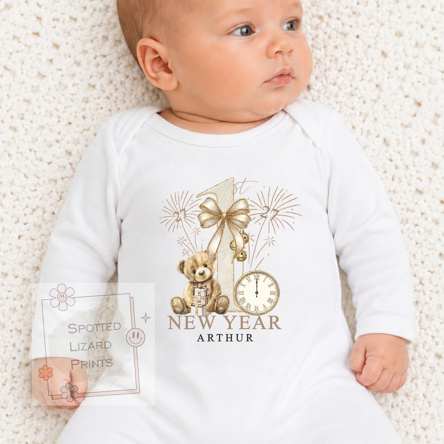 Personalised First New Years Eve Baby Outfit- My First New Years Eve Sleepsuit - 1st New Year Teddy