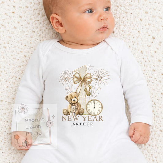 Personalised First New Years Eve Baby Outfit- My First New Years Eve Sleepsuit - 1st New Year Teddy