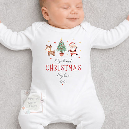 Personalised First Christmas Baby Outfit- My First Christmas Sleepsuit or Vest - 1st Xmas Cute Santa, First Christmas Pyjamas