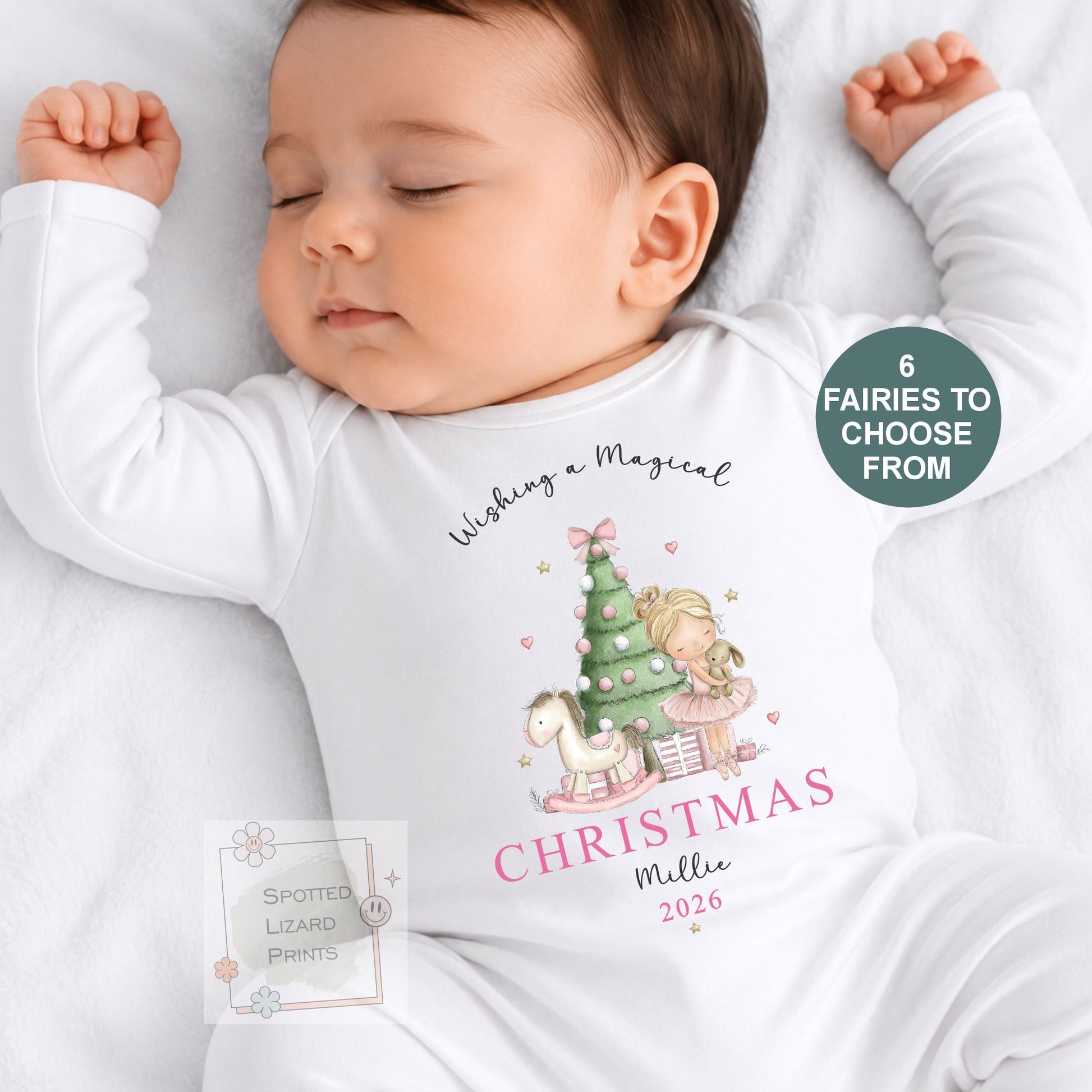 Personalised First Christmas Baby Sleepsuit, Fairy Christmas  pyjamas, Baby Girl First Christmas, Ballerina Baby Christmas Gift, Baby Vest