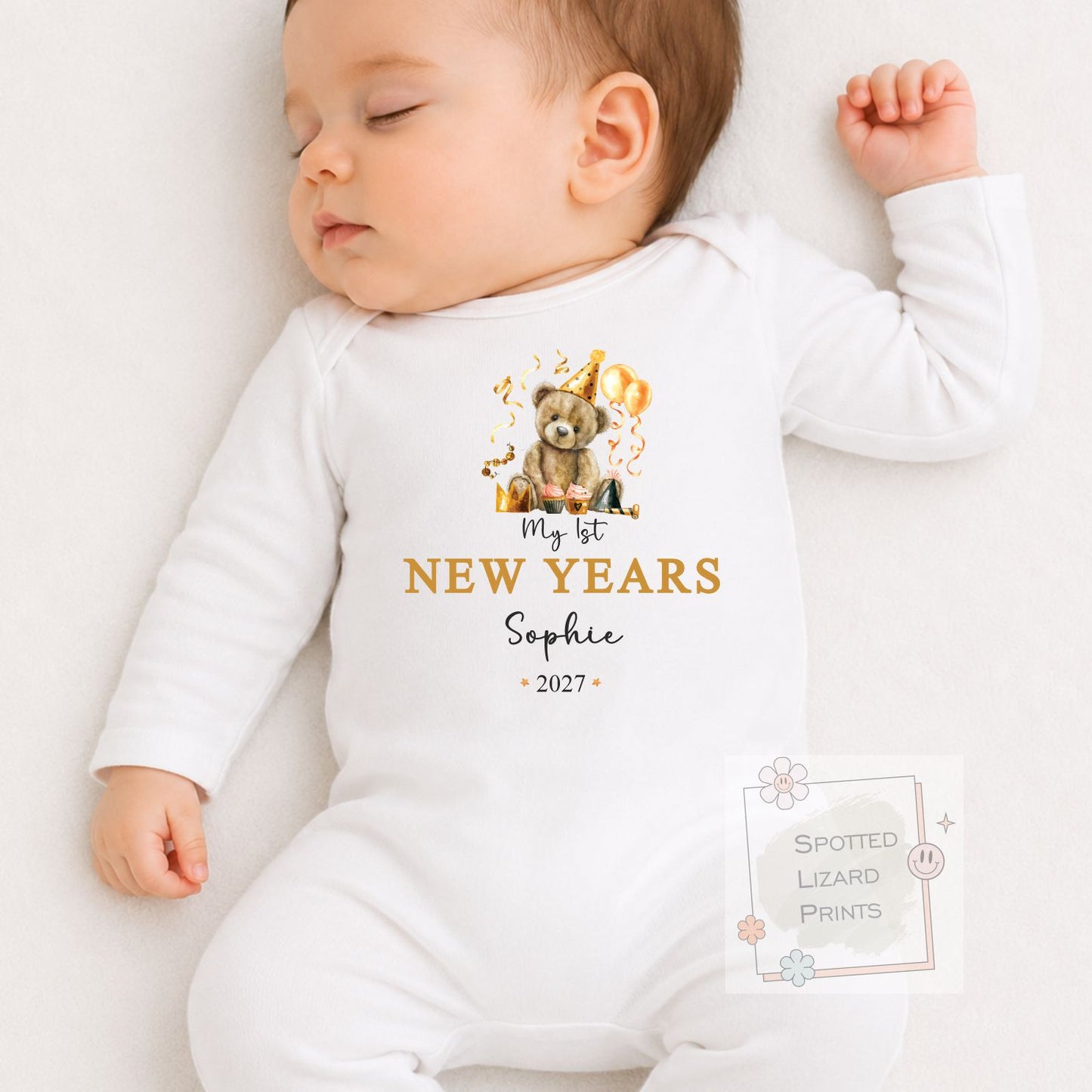 Personalised First New Years Eve Baby Outfit- My First New Years Eve Sleepsuit or Vest - 1st New Year Teddy
