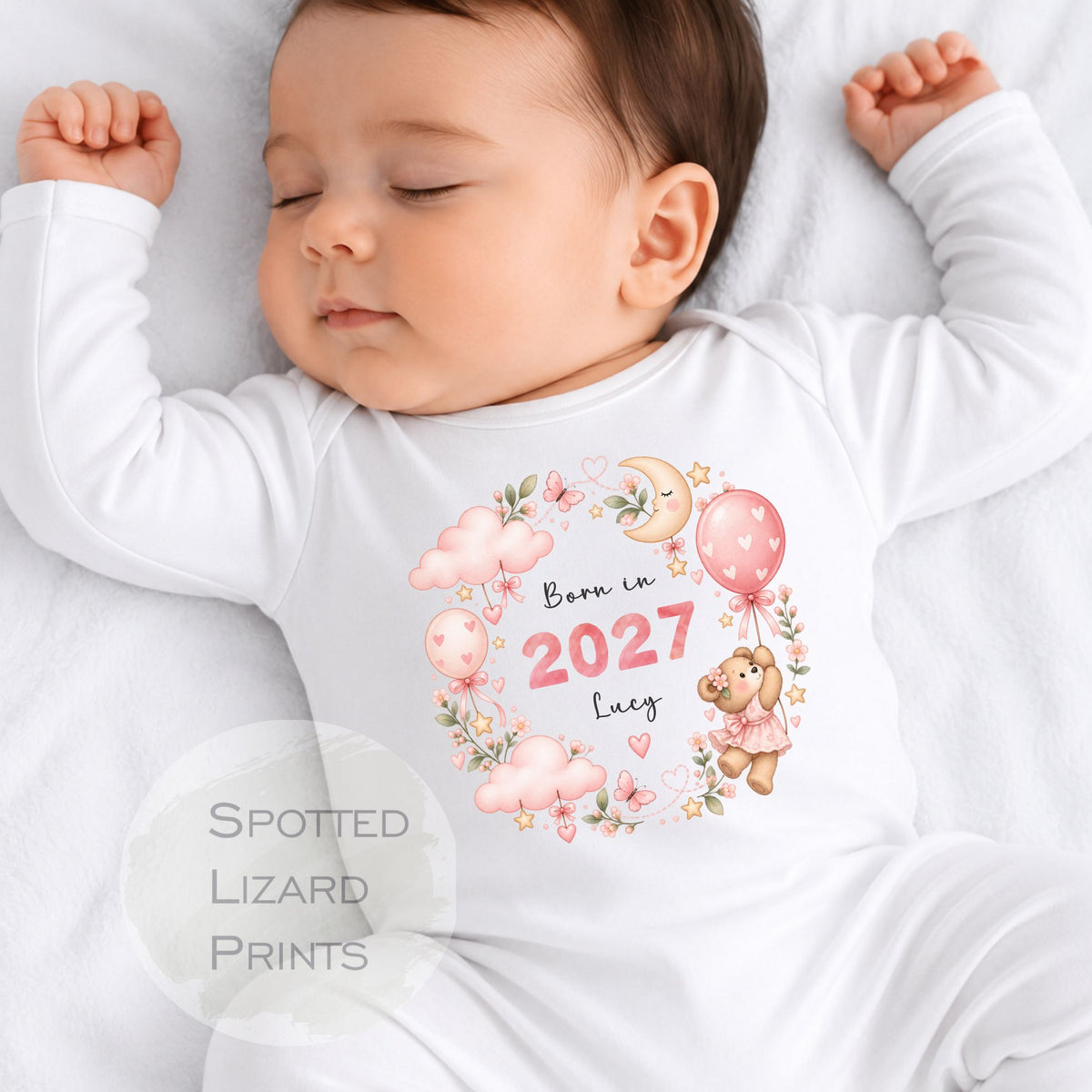 Personalised Born in 2027 Baby Outfit,  New Baby Arrival Rompersuit, Newborn Baby Gift Baby Grow 