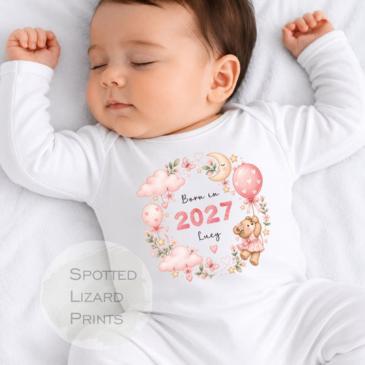 Personalised Born in 2027 Baby Outfit,  New Baby Arrival Rompersuit, Newborn Baby Gift Baby Grow 