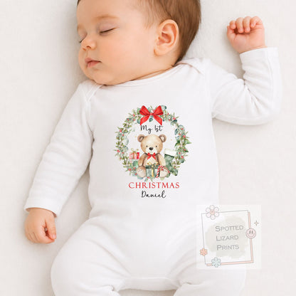 Personalised My First Christmas Outfit, Baby First Christmas Bodysuit, Custom Baby Christmas Sleepsuit, Santa Sweatshirt