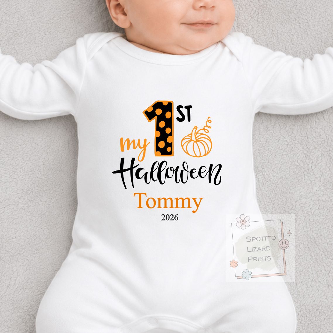 Personalised First Halloween Pumpkin Baby Outfit Baby Halloween Costume Gift Personalised First Halloween Sleepsuit, Vest or T-shirt