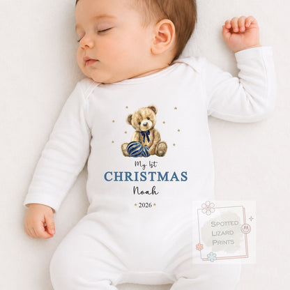 Personalised My First Christmas Baby Outfit, Teddy Bear Baby Bodysuit, Baby's First Christmas Gift, Custom Baby Vest, Christmas Jumper