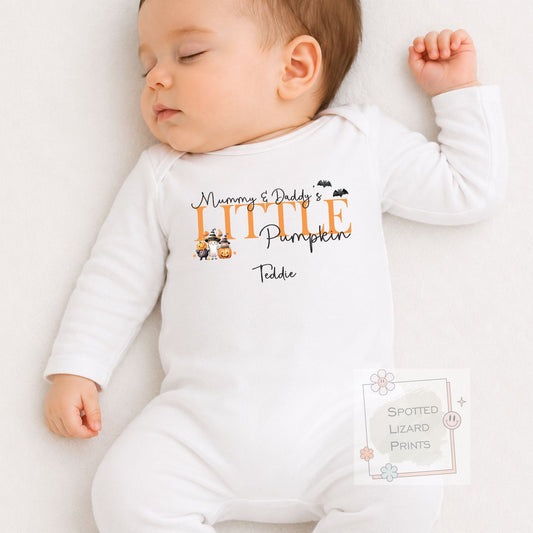 Personalised Mummy & Daddy's Little Pumpkin Baby Outfit, Baby Halloween Costume Gift Personalised First Halloween