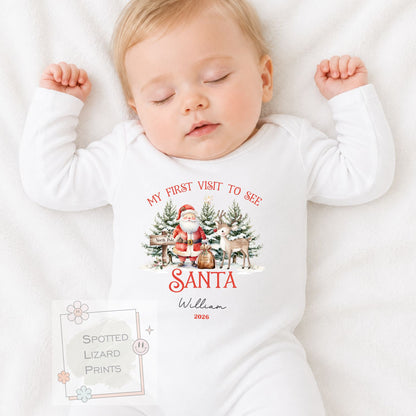 Personalised Visit Santa Sweatshirt, Baby Vest or Sleepsuit | First visit to Santa Christmas top, Children's Christmas
