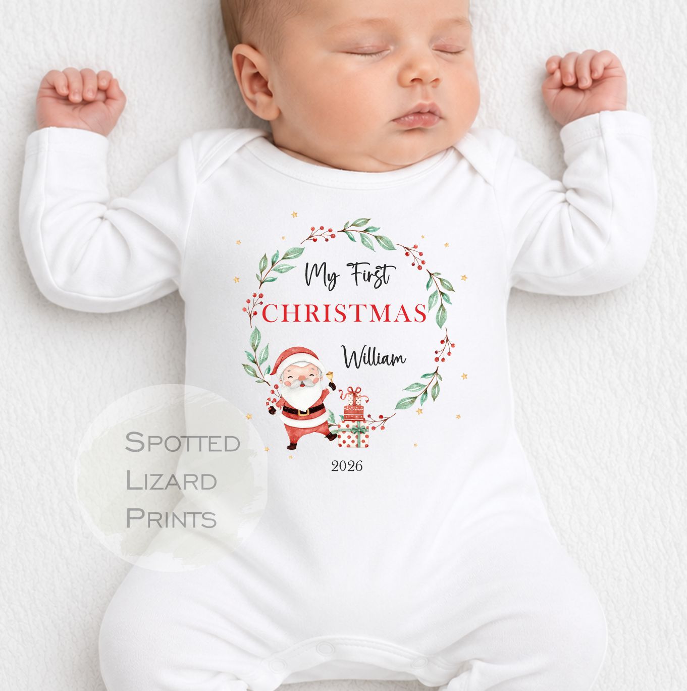 Personalised First Christmas Baby Outfit- My First Christmas Sleepsuit or Vest - 1st Xmas Cute Santa, First Christmas Pyjamas - Personalised Baby gifts