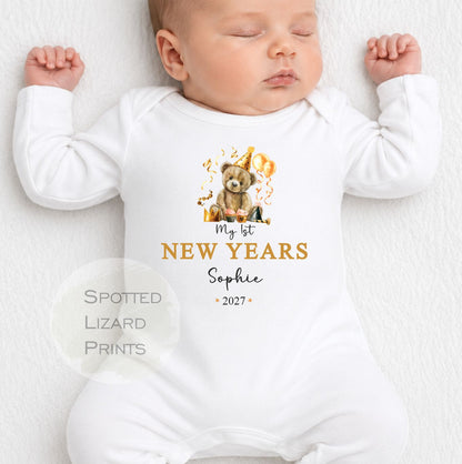 Personalised First New Years Eve Baby Outfit- My First New Years Eve Sleepsuit or Vest - 1st New Year Teddy