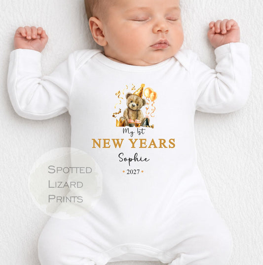Personalised First New Years Eve Baby Outfit- My First New Years Eve Sleepsuit or Vest - 1st New Year Teddy