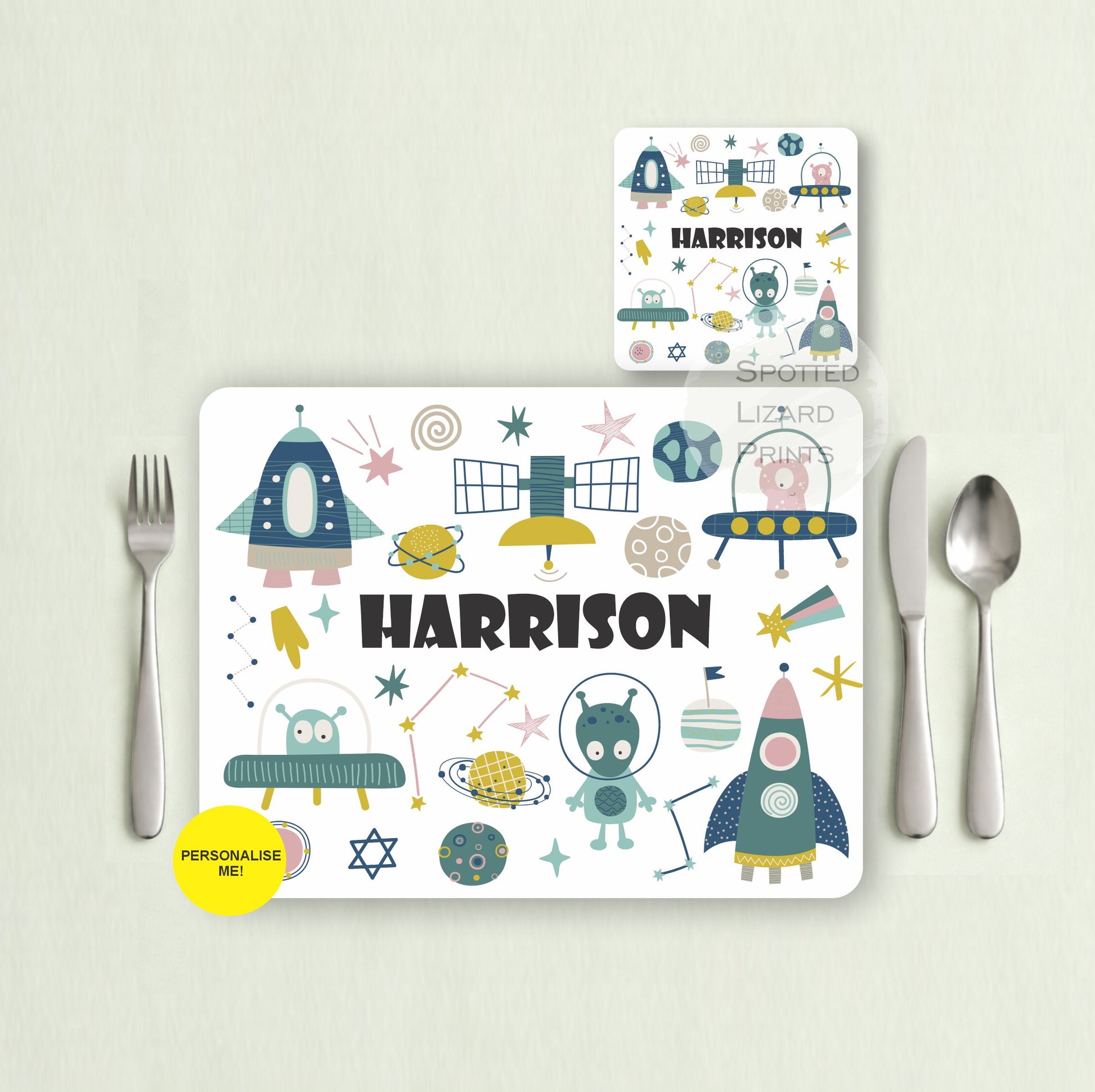 Gift for Kids - Personalised Placemat - Placemat and Coast set - Personalised Tableware - Personalised Coaster - 