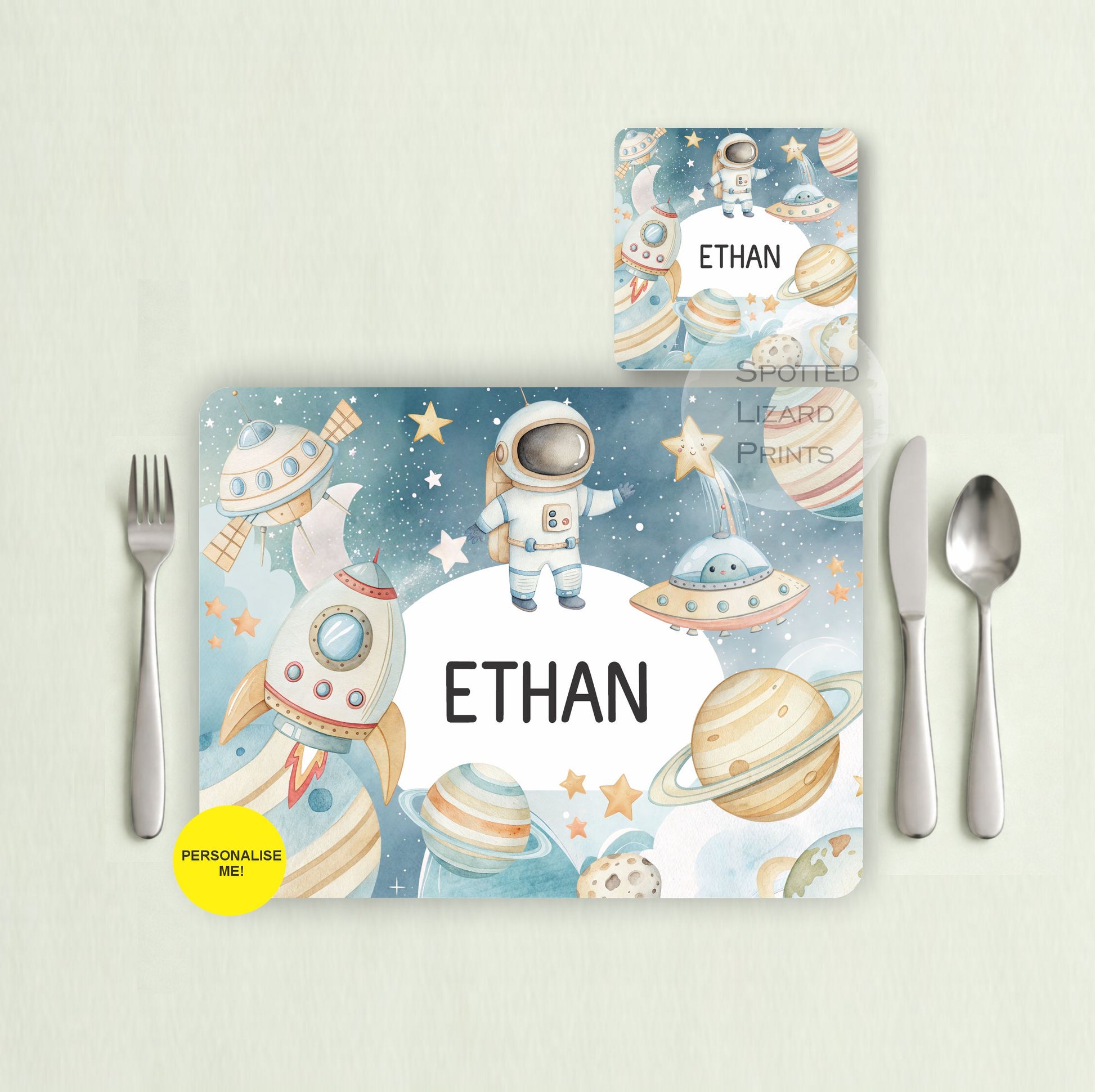 Gift for Kids - Personalised Placemat - Placemat and Coast set - Personalised Tableware - Personalised Coaster - 