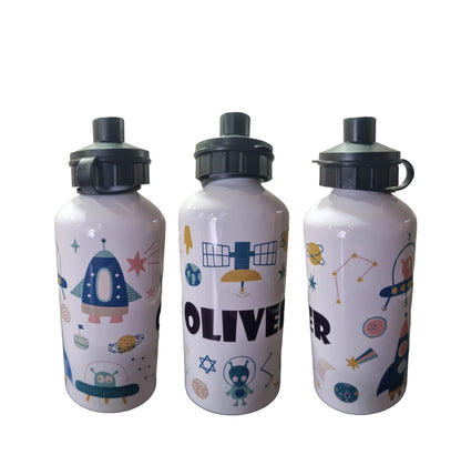 Personalised Water Bottle. Unique Hand printed Gift for Kids. Robots