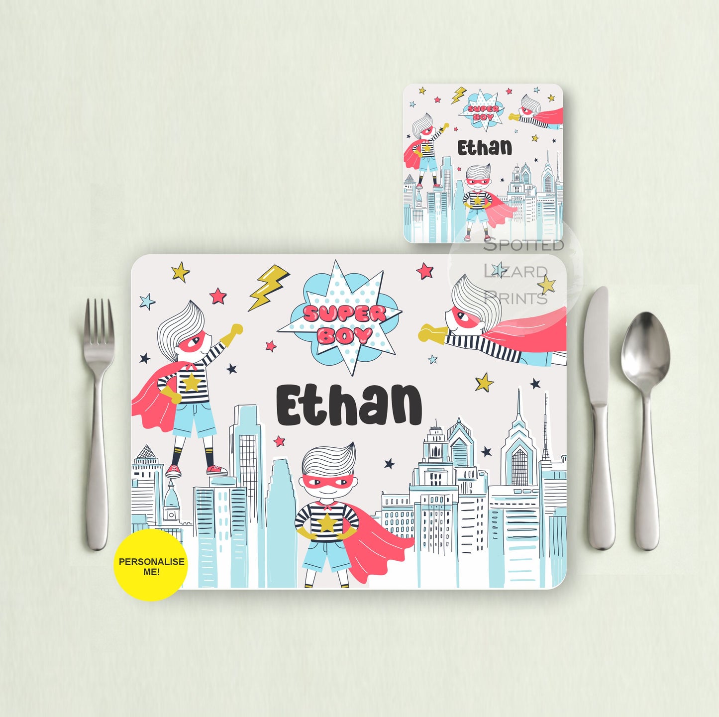 Gift for Kids - Personalised Placemat - Placemat and Coast set - Personalised Tableware - Personalised Coaster - 