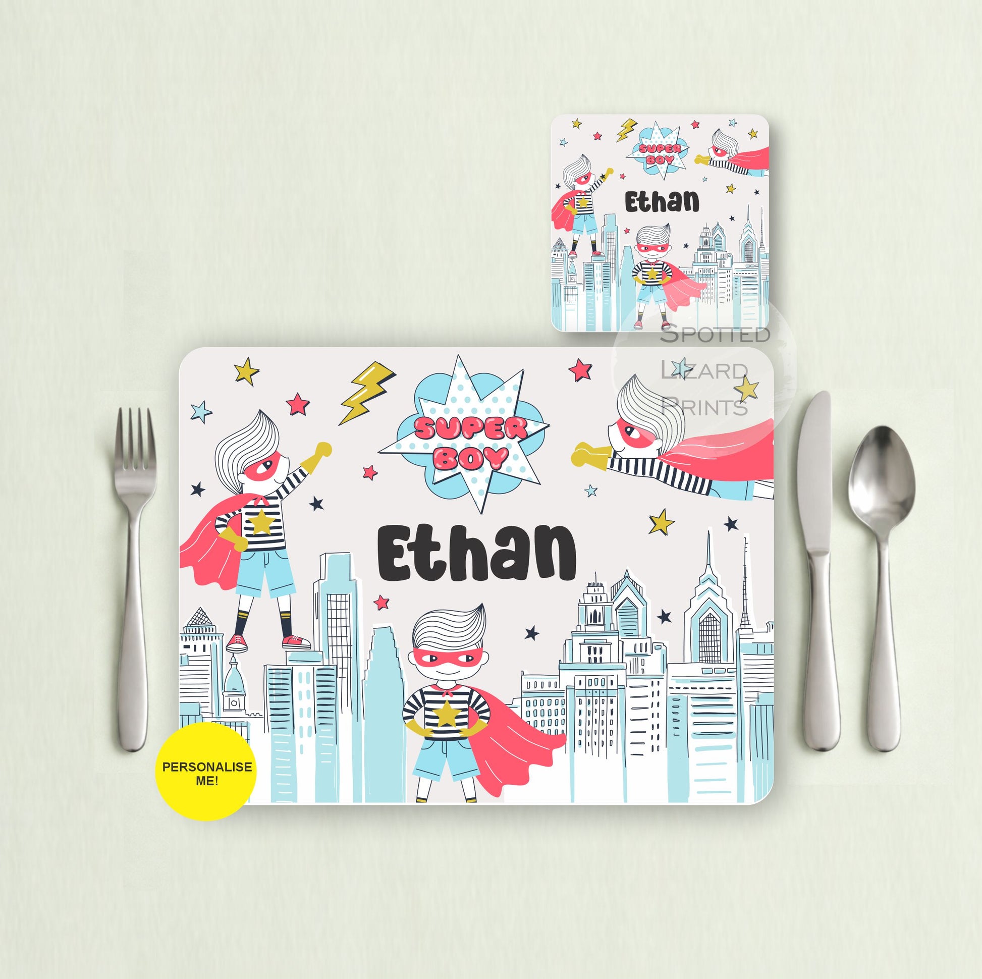 Gift for Kids - Personalised Placemat - Placemat and Coast set - Personalised Tableware - Personalised Coaster - 