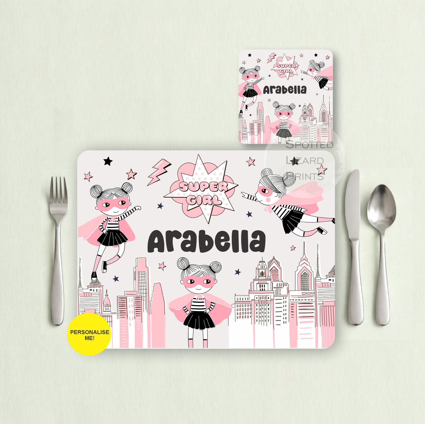 Gift for Kids - Personalised Placemat - Placemat and Coast set - Personalised Tableware - Personalised Coaster - 