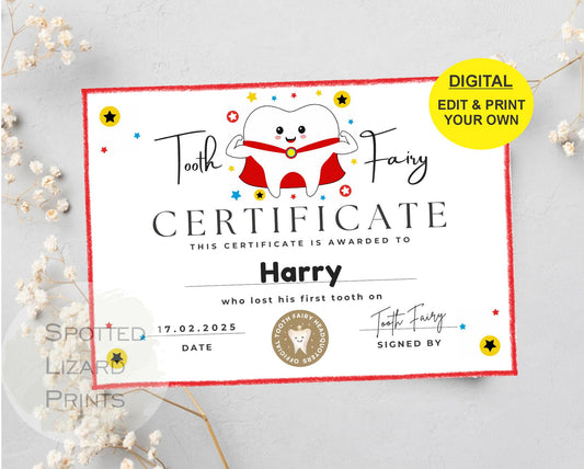 Tooth Fairy certificate