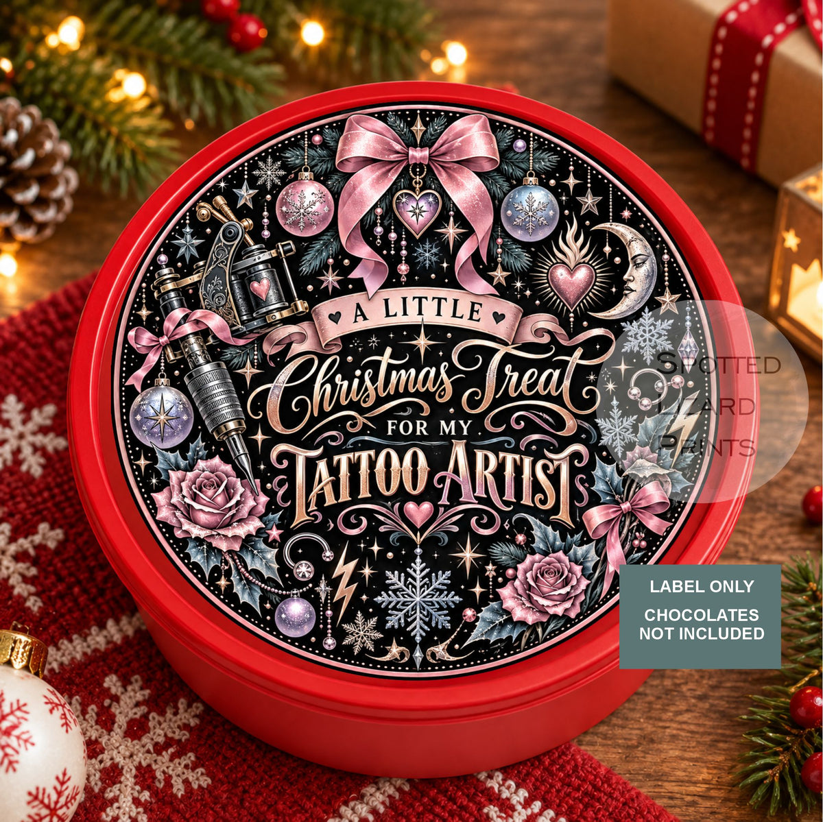 Tattoo Artist Christmas Gift Label | A Little Christmas Treat for My Tattoo Artist | Tattooist Thank You Gift | Chocolate Tin Label