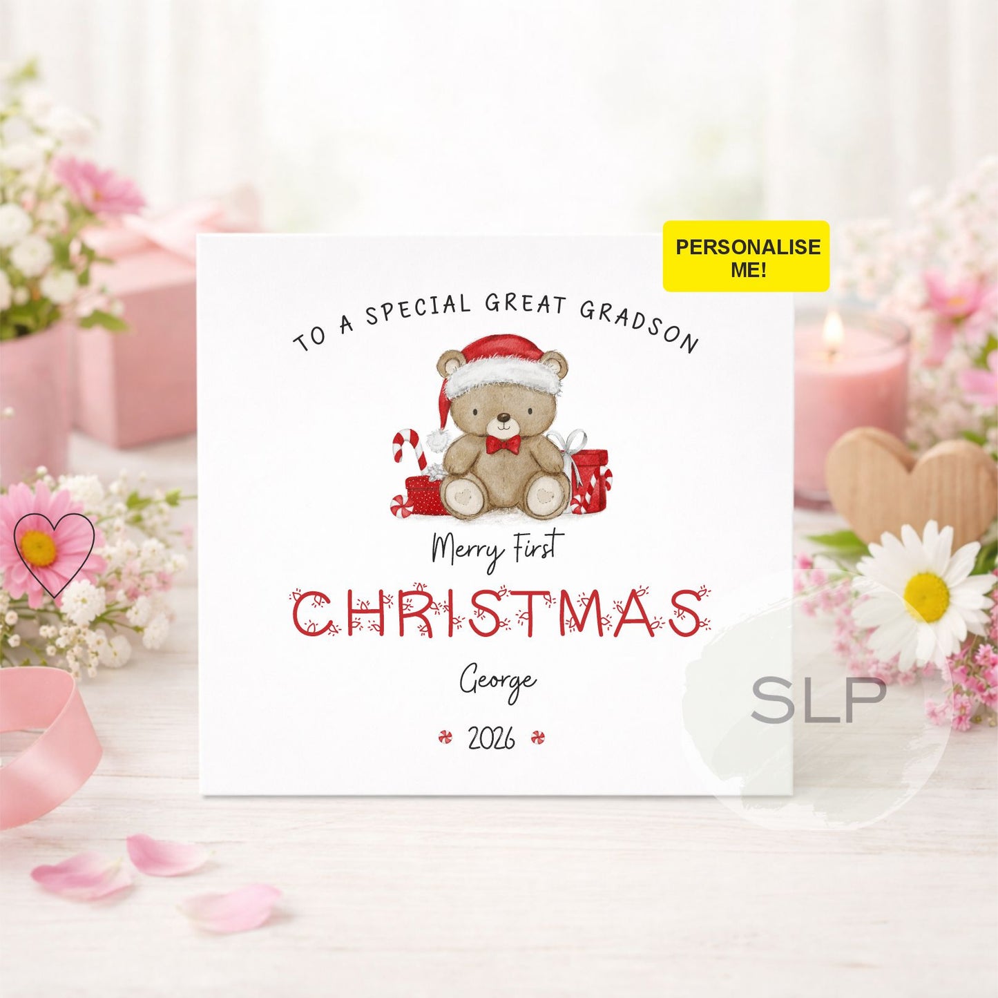 Personalised First Christmas Card | Teddy Bear Baby Card