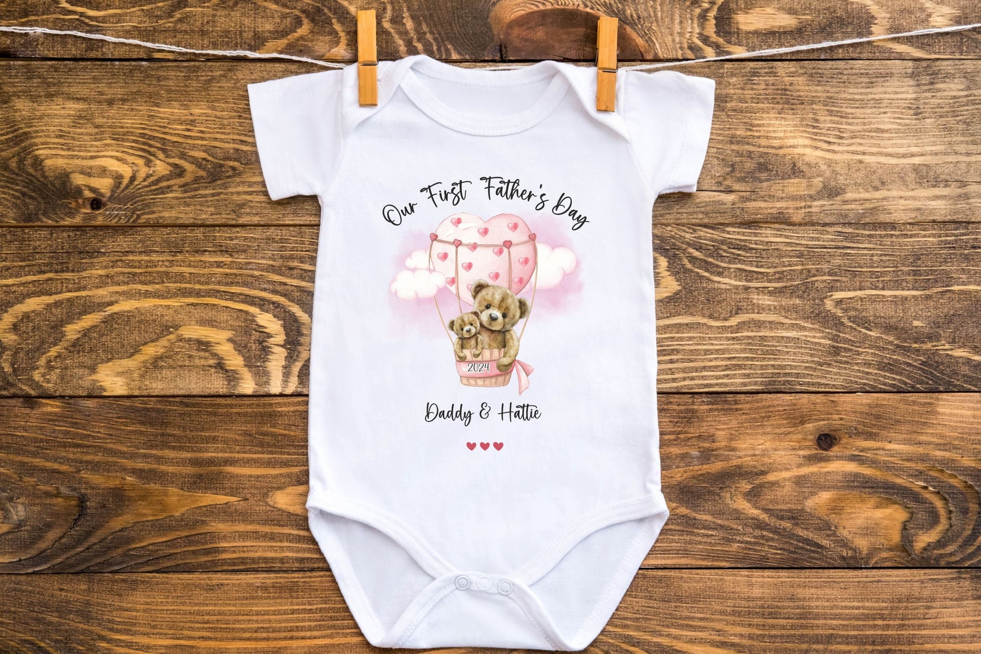 our 1st fathers day baby romper, personalised with a name