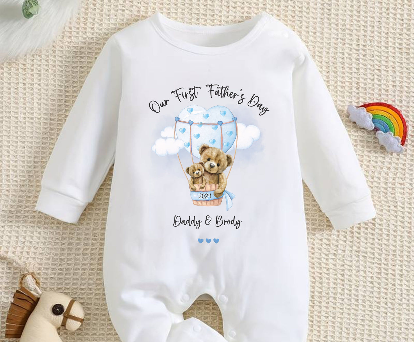 our first fathers day white baby romper