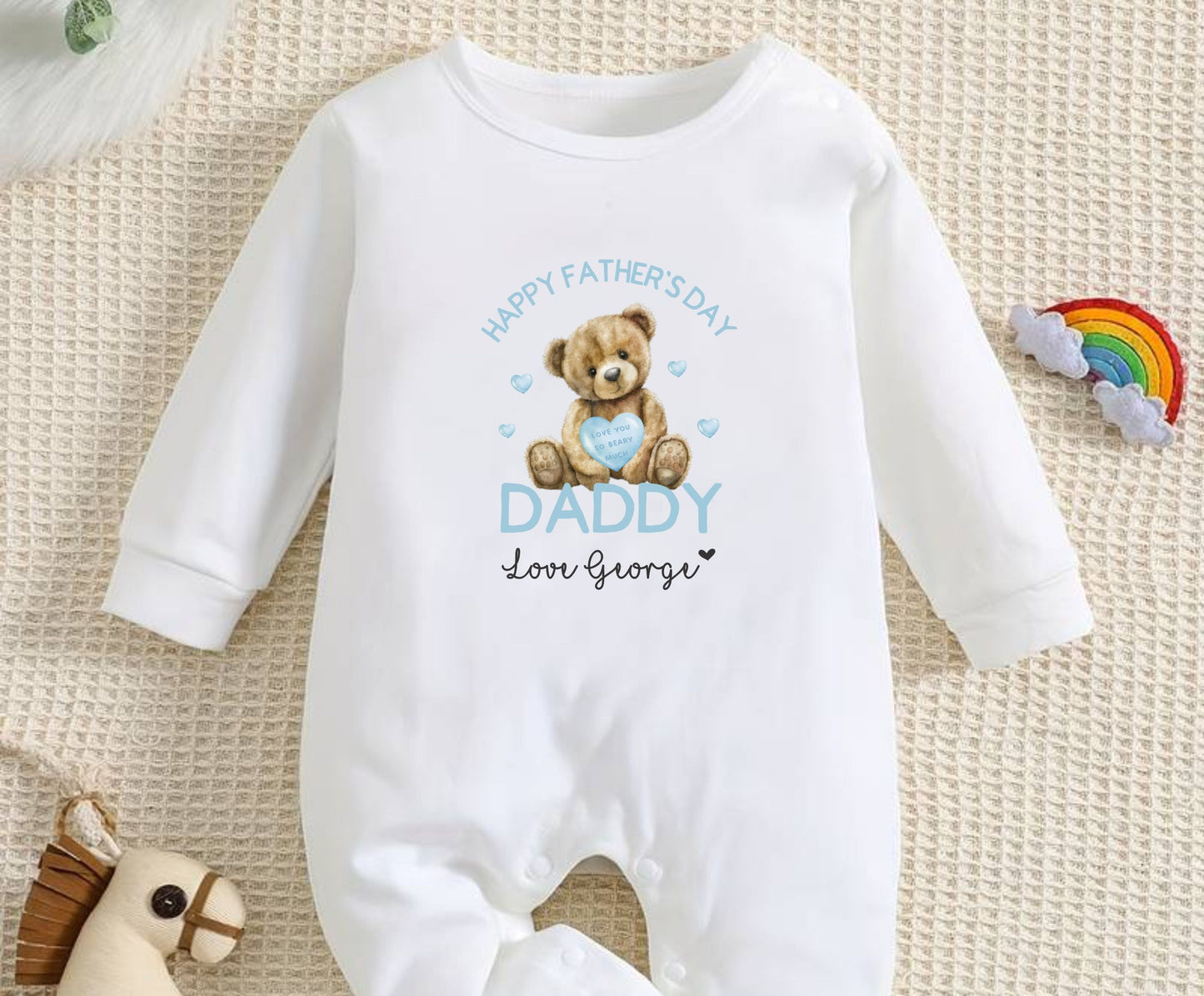 baby's fathers day clothing, personalised white baby romper