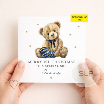 Personalised 1st Christmas Card for Son or Grandson | Teddy