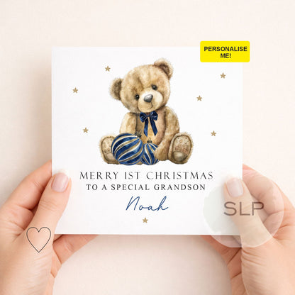 Personalised 1st Christmas Card for Son or Grandson | Teddy