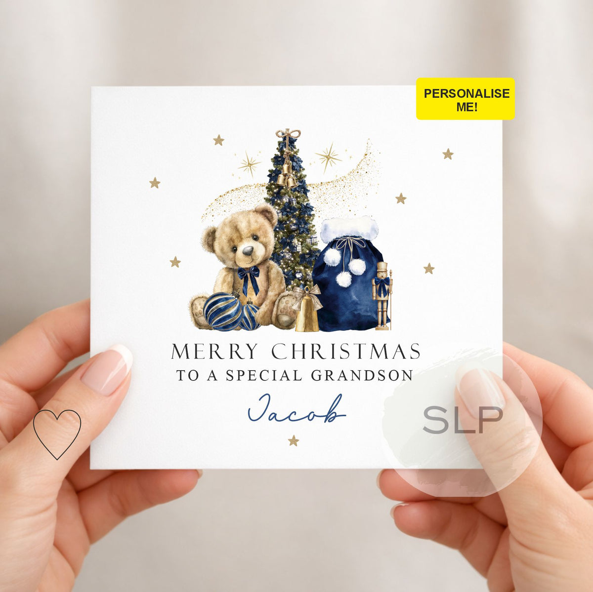 Personalised Christmas Card for Son or Grandson | Teddy Bear