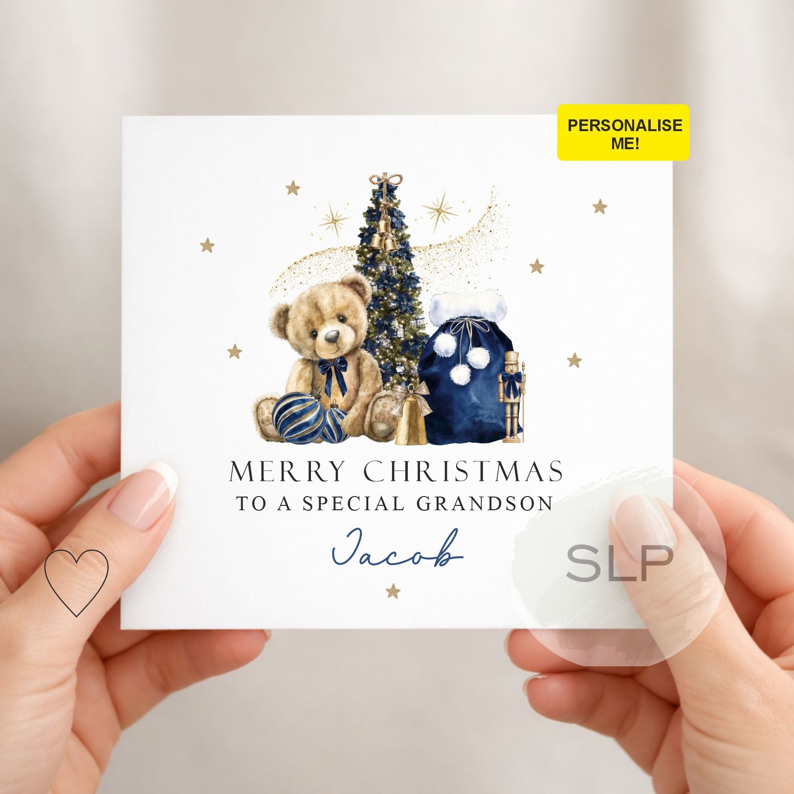 Personalised Christmas Card for Son or Grandson | Teddy Bear