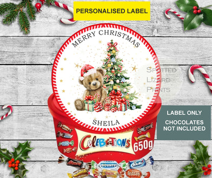 Personalised Christmas Chocolate Tub Labels, Merry Christmas Stickers