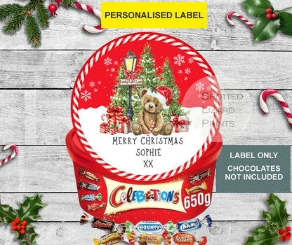 Personalised Christmas Chocolate Tub Labels, Merry Christmas Stickers