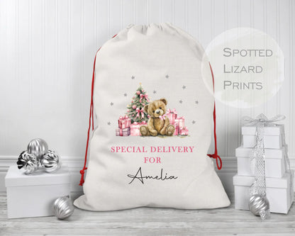 Personalised Christmas Santa sack - Teddy - Christmas Stocking - Christmas Eve sack - Teddy Bear