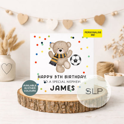 Football Birthday Card, Personalised 7th, 8th, 9th, 10th, Any Age Birthday Card for Son, Grandson, Brother, Nephew, Soccer Birthday Card
