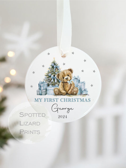 Personalised Baby's First Christmas Decoration | Keepsake Christmas Bauble Gift Ceramic Ornament | Baby's 1st Christmas Scene Decoration