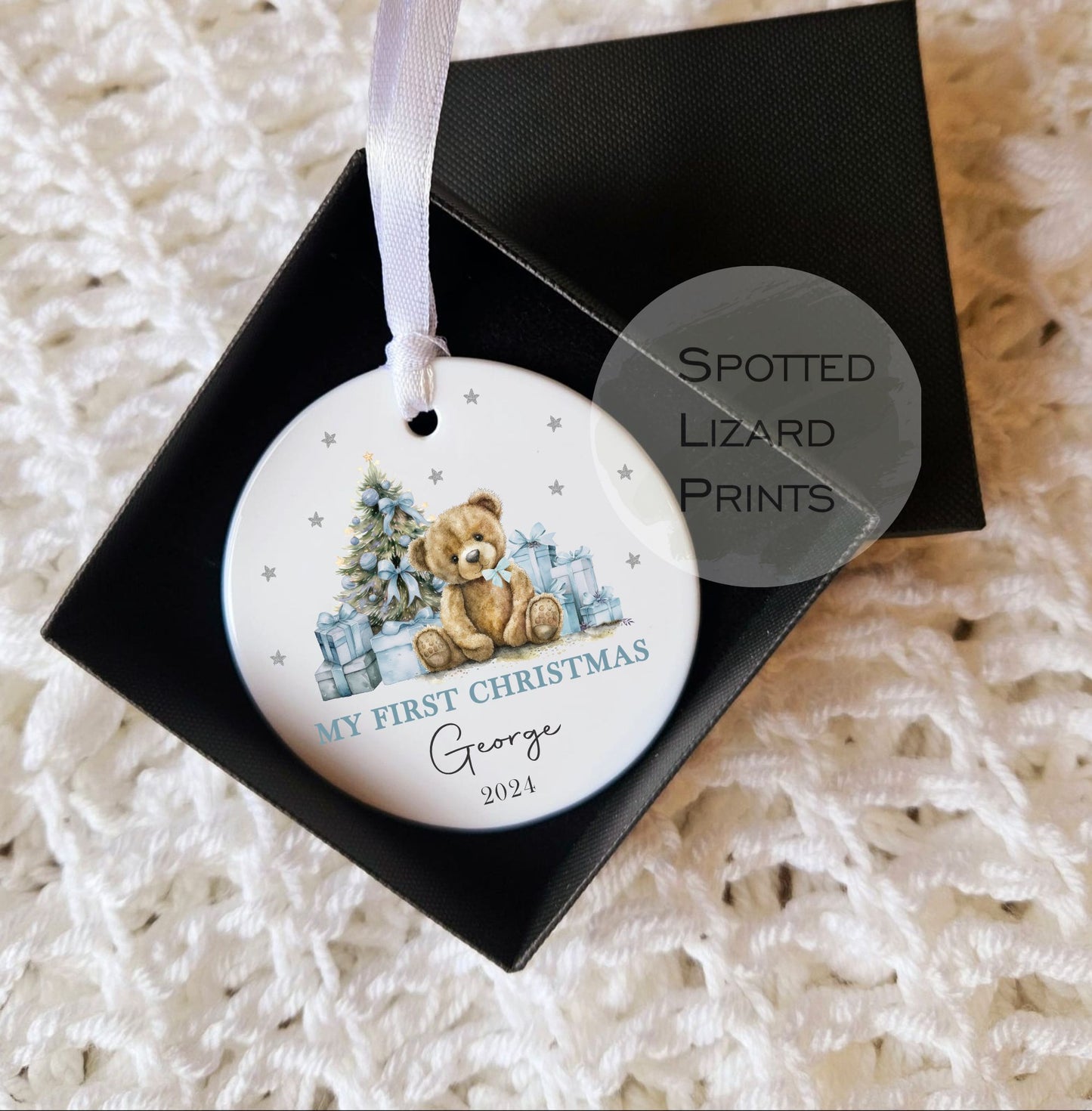 Personalised Baby's First Christmas Decoration | Keepsake Christmas Bauble Gift Ceramic Ornament | Baby's 1st Christmas Scene Decoration