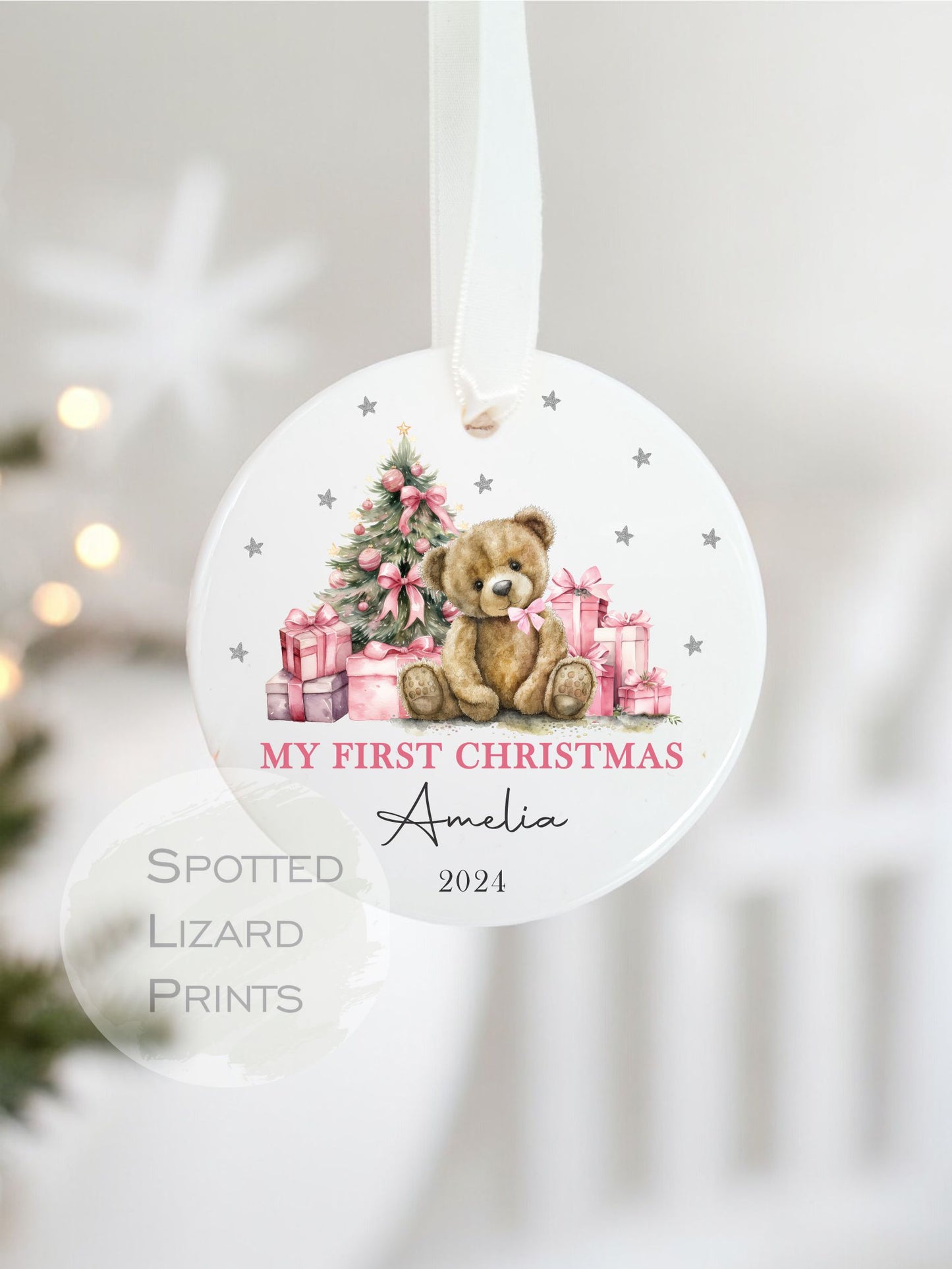 Personalised Baby's First Christmas Decoration | Keepsake Christmas Bauble Gift Ceramic Ornament | Baby's 1st Christmas Scene Decoration