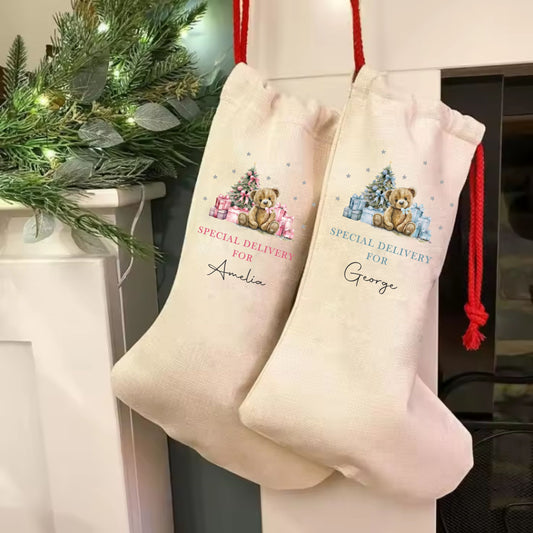 Personalised Santa Christmas Stocking - Teddy Bear Santa Stocking - Personalised Christmas Stocking - Family Stockings