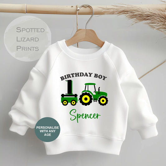 Personalised Tractor First Birthday Sweatshirt, First Birthday Sweatshirt, Tractor Birthday - 1st Birthday Gifts - Birthday Boy Jumper