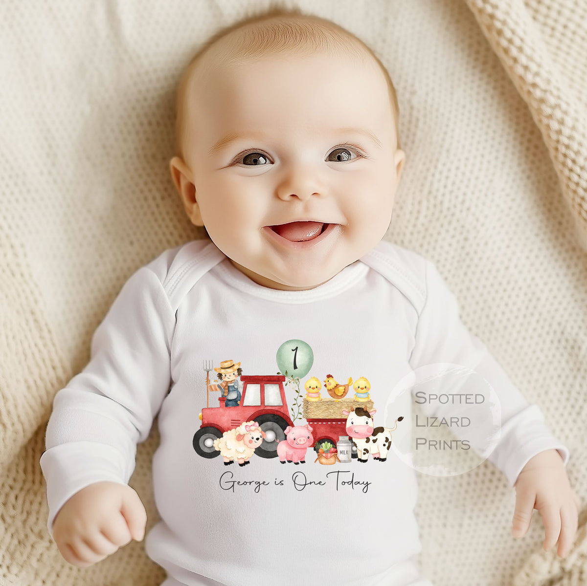 Personalised Tractor 1st Birthday T-shirt Little Boy, Baby First Birthday - One Today / Two - Birthday Age T-shirt