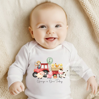 Personalised Tractor 1st Birthday T-shirt Little Boy, Baby First Birthday - One Today / Two - Birthday Age T-shirt