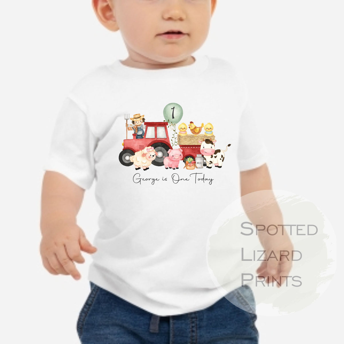 Personalised Tractor 1st Birthday T-shirt Little Boy, Baby First Birthday - One Today / Two - Birthday Age T-shirt