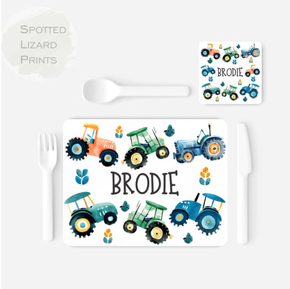 kids personalised placemat with diggers